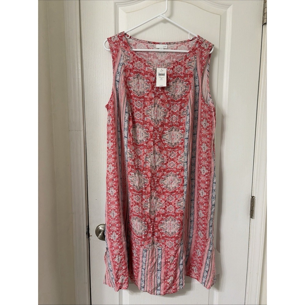 J JILL Women Paisley Print Sleeveless Midi Dress Sz 2X Pink Boho Hippie